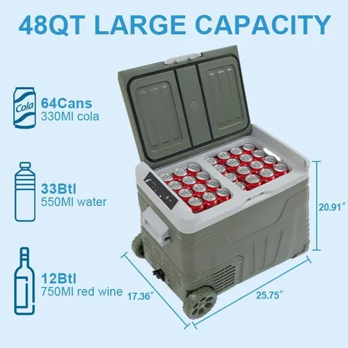 Miniatura 2 de Refrigerador portátil de 12 V, enfriador eléctrico de 48 cuartos (45L) con 12/24 V CC y 110-240 V CA, -4 ℉ ~ 68 ℉, refrigerador de coche de doble