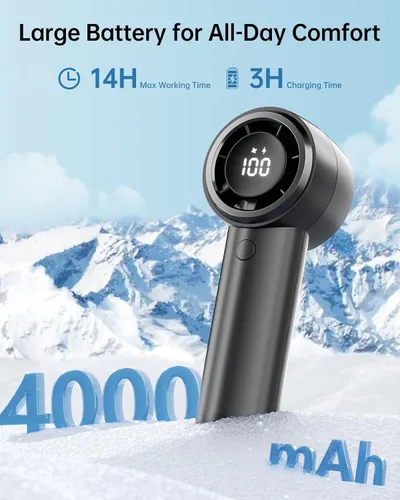 Miniatura 4 de TriPole Ventilador portátil de mano con pantalla LED, batería recargable de 4000 mAh, flujo de aire de alta velocidad de 15200 RPM, pequeño