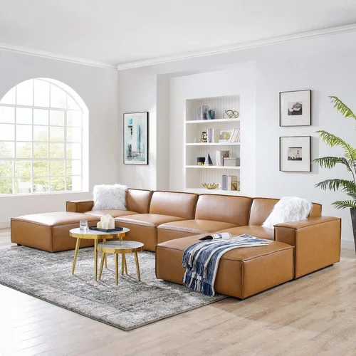 Miniatura 2 de Modway Restore - Sofá seccional de cuero vegano de 6 piezas en color marrón