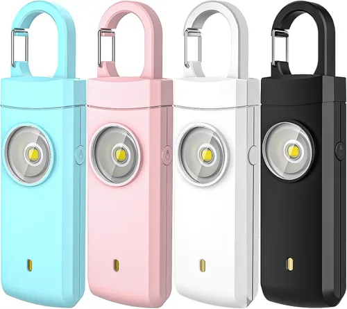 Miniatura 12 de Alarma recargable por USB de autodefensa, sirena fuerte de 130 dB con luz estroboscópica LED, diseño de llavero para un transporte más fácil, alarma