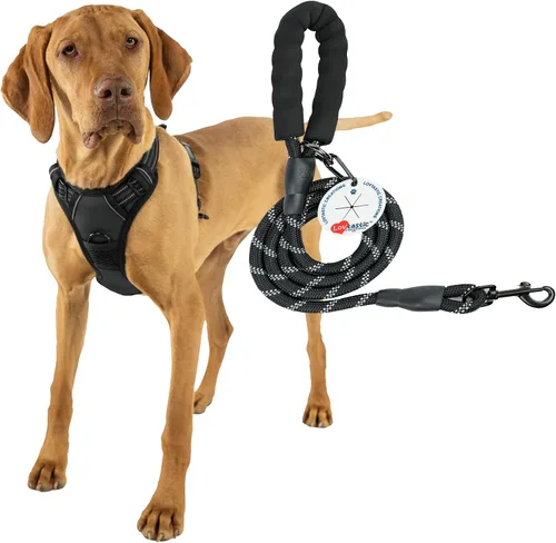 Arnés sin tirones para perro, con correa fuerte y duradera y soporte para bolsas de excrementos, juego de 3 piezas | Arnés reflectante sin