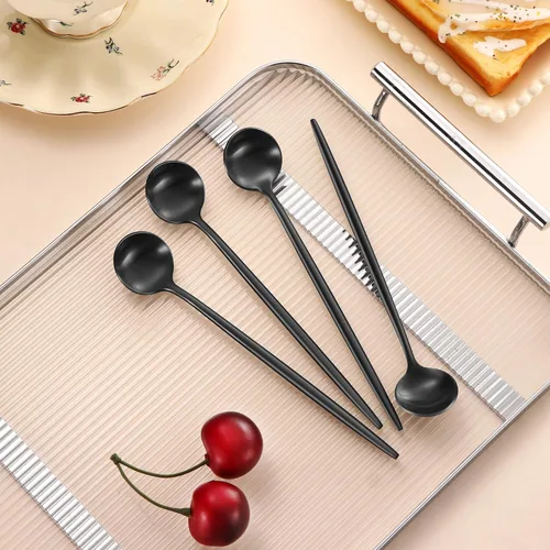 Miniatura 7 de DEHOV 4 cucharas de café 18/10 de acero inoxidable negro satinado de 6.7 pulgadas, cuchara de té helado, cucharas para remover espresso, cucharas