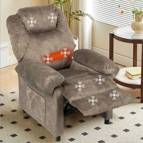 Miniatura 6 de Silla reclinable de masaje con calor, sillas reclinables de tela con relleno con calefacción, sillón reclinable pequeño para sala de estar