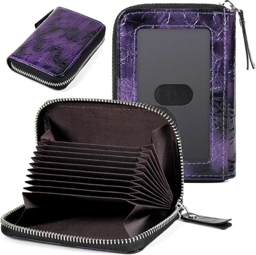 Miniatura 19 de Tarjetero RFID para tarjetas de crédito, cartera pequeña con cremallera de acordeón, estuche organizador de tarjetas para mujeres y hombres