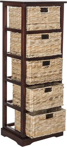Miniatura 10 de SAFAVIEH Muebles Vedette - Torre de almacenamiento de 5 cestas - Negro envejecido - Madera maciza - Diseño de torre de cesta costera - Ideal
