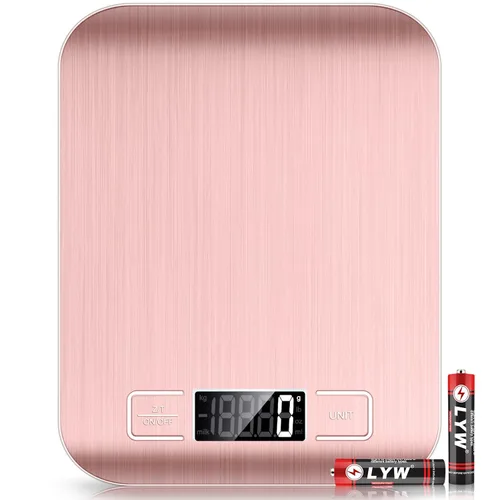 Mik-Nana Báscula de cocina digital rosa de 22.0 lbs/22 libras, peso gramos y onzas para hornear y cocinar, graduación precisa de 1 g/0.1 oz, acero