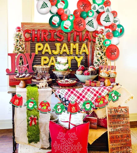 Miniatura 5 de LaVenty 14 piezas de pijamas de Navidad, decoración de fiesta de pijamas de Navidad, suministros de juegos para fiesta, decoración de fiesta fea