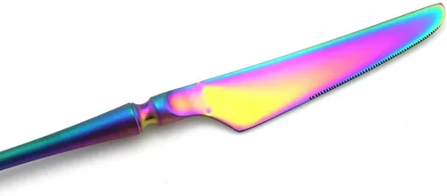 Miniatura 9 de JASHII Juego de cubiertos de lujo Rainbow mate, 6 piezas de cubiertos de acero inoxidable 18/10, juego de vajilla de vajilla de vajilla de platos