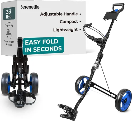 Miniatura 9 de SereneLife Golf Push Pull Cart – Lightweight, Foldable, Bag Holder with Adjustable Handle, Caddy Accessories, Compact Folding Golf Trolley for Travel
