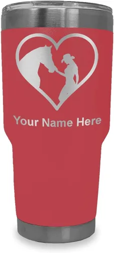 Miniatura 40 de LaserGram Vaso aislado al vacío de 20 onzas, corazón de vaquera de caballo, grabado personalizado incluido (negro)