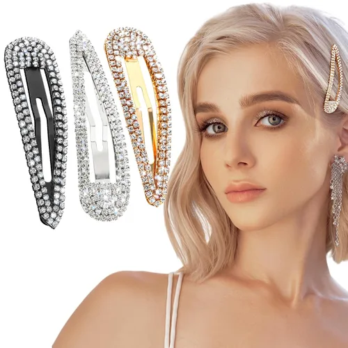 WLLHYF 2 pinzas para el cabello con diamantes de imitación, horquillas de metal a presión, pasadores para el cabello con brillantina, pasadores