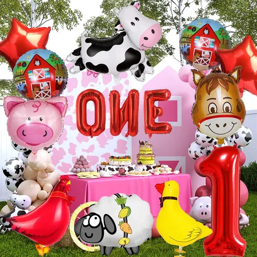Miniatura 5 de 14 PIEZAS Globos de Animales de Granja Vaca Oveja Pato Gallo Cerdo Burro Globos Suministros de Globos de Corral con Globo de Papel de Aluminio