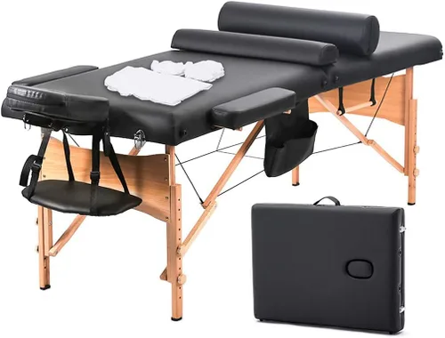 Miniatura 13 de BestMassage Cama de masaje portátil de 24 pulgadas de ancho, cama de pestañas de altura ajustable, 2 mesas de spa plegables con colgador de toallas