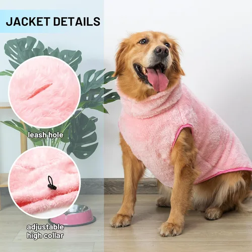 Miniatura 4 de Chaqueta para perros para clima frío, 2 paquetes de ropa de abrigo de invierno cálida de cuello alto para mascotas, abrigo de felpa ajustable