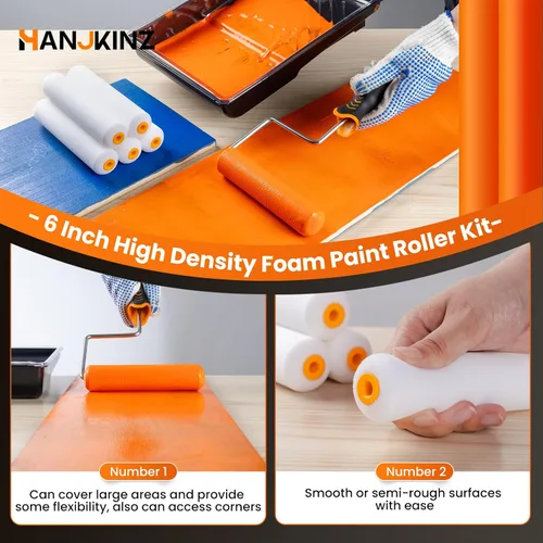 Miniatura 2 de Kit de 12 Piezas de Rodillos de Pintura de 6 Pulgadas con Rodillo de Pintura de Espuma de Alta Densidad, Bandeja de Pintura con Forro, Mini Rodillo