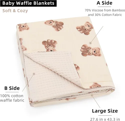 Miniatura 2 de LifeTree Mantas de Gofre para Bebé, Mantas Envolventes de Muselina para Niños y Niñas, Manta de Recepción Neutra de Doble Cara con Frente
