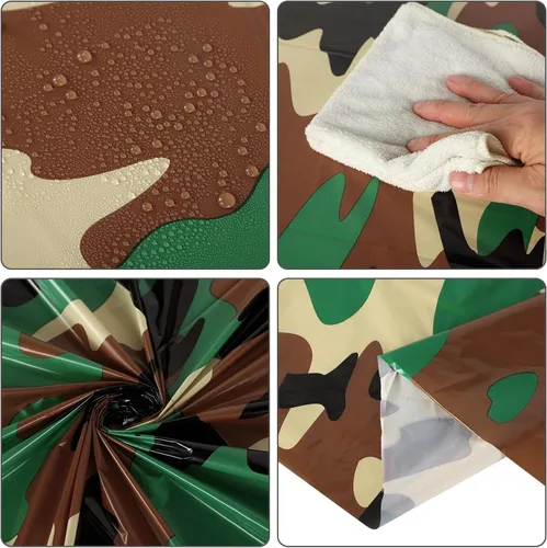 Miniatura 3 de Oudain Mantel de plástico de camuflaje de 3 piezas, mantel redondo de plástico desechable, fundas de mesa temáticas de camuflaje, decoraciones