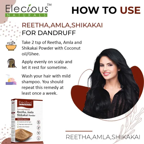 Miniatura 8 de Elecious Naturals Amla, Reetha, Shikakai Polvo para el cabello 3 en 1 Limpiador natural del cabello 100% natural, sin químicos, sin conservantes