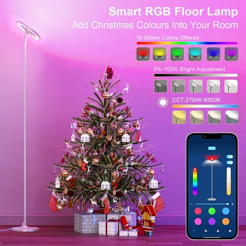 Miniatura 4 de Keepsmile Lámpara de pie LED de doble cara plateada con aplicación inteligente y control remoto de 36W 2600LM Lámpara de pie RGB regulable de ángulo