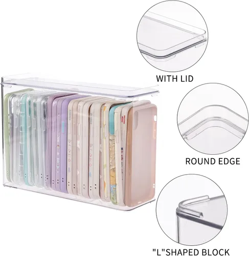 Miniatura 3 de FABROK Organizador de plástico para teléfono, caja de almacenamiento transparente con tapa para teléfono celular, fundas básicas, caja