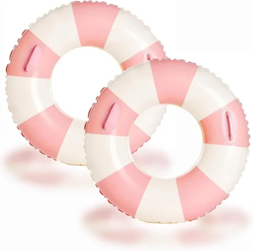 Miniatura 6 de Anillo de natación grande con asas para adultos, tubos interiores de piscina clásicos a rayas, flotadores inflables para adultos, flotadores