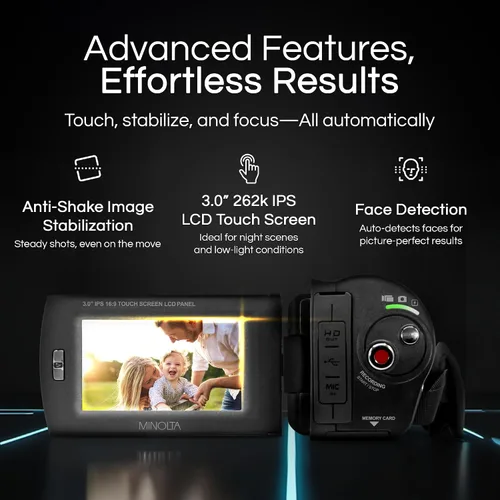 Miniatura 3 de Minolta Videocámara: 4K Ultra HD, fotos de 30 MP, visión nocturna con LED IR, zoom 16X, lapso de tiempo, antivibración, pantalla táctil, formato