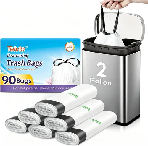Miniatura 14 de Teivio - Bolsas de basura con cordón fuerte de 3 galones, 220 unidades, bolsas de basura para baño, bolsas de plástico pequeñas para el hogar