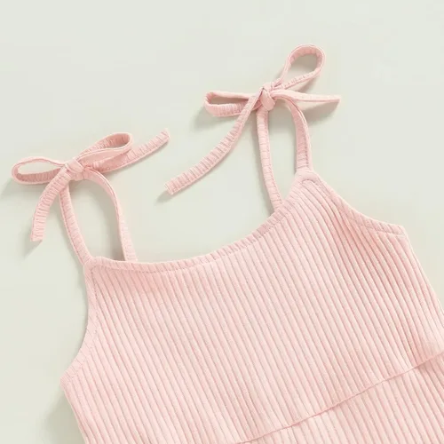 Miniatura 5 de Mubineo Mameluco básico de verano para niña pequeña, de punto liso, sin mangas, con parte inferior acampanada