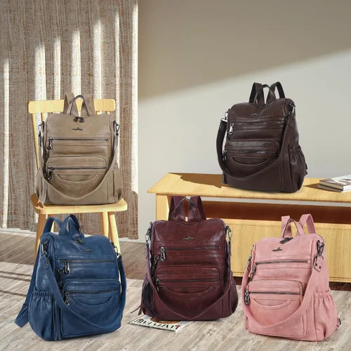 Miniatura 28 de Bolsos mochila monedero de piel sintética para mujer, bolsas con zíper, mochilas de hombro casuales