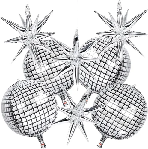 8 globos plateados de 22 pulgadas, globos de aluminio grandes 4D con estrella metálica para discoteca de los años 70, fiesta de cumpleaños, Plata 8