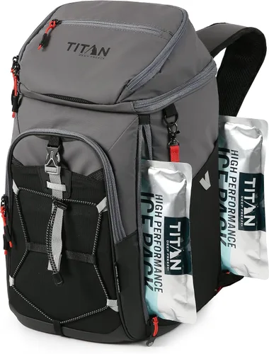 La hielera Titan Deep Freeze Ice Wall mochila con bolsa para 30 latas y paquetes de hielo Piel de tiburón.