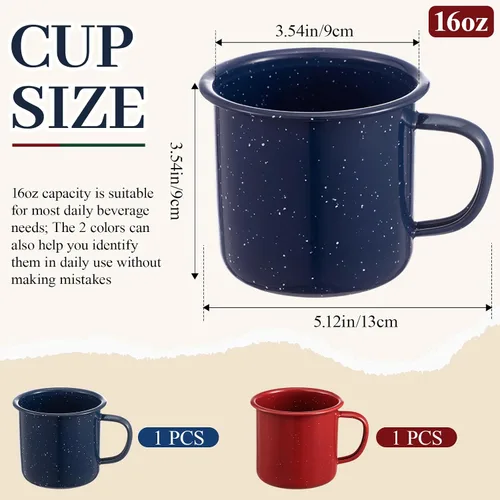 Miniatura 3 de Mimorou 2 tazas esmaltadas de 16 onzas para acampar al aire libre, tazas de café para bebidas frías y calientes, duraderas para el hogar, viajes