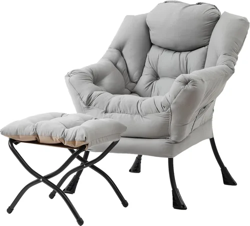 Miniatura 25 de Tiita - Sillón reclinable con otomana, grande, moderno, silla de ocio, de lectura, con reposapiés, para dormitorio, sala de estar, dormitorios, Gris