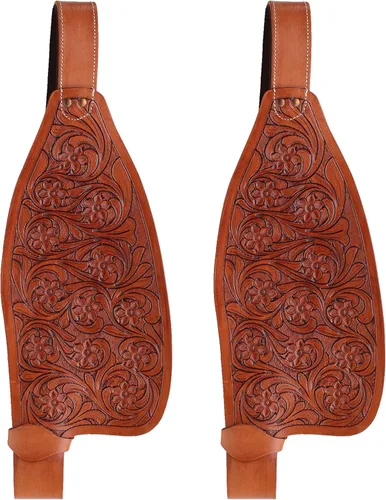 Miniatura 6 de CHALLENGER Horse Western Leather Replacement Saddle Fenders Pair 52FenderV Mahogany Tooled