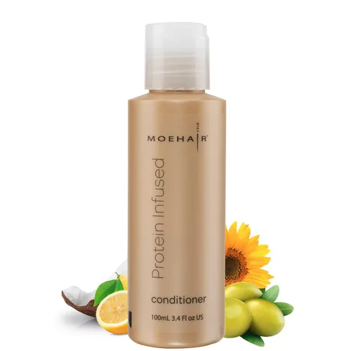 MOEHAIR Acondicionador de viaje con infusión de proteínas, tamaño de viaje, 3.4 onzas líquidas, acondicionador para cabello seco, encrespado y