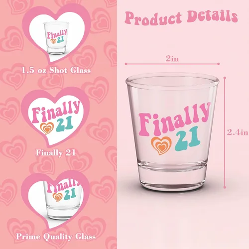 Miniatura 2 de JUSTOTRY Vaso de chupito de cumpleaños número 21 – Finalmente 21 regalos para ella, vaso de 1.75 onzas, las mejores decoraciones y regalos ideales