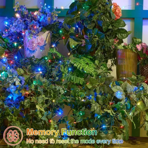Miniatura 5 de QITONG Luces solares de Navidad multicolor para exteriores, paquete de 2 unidades de 200 luces LED solares de 66 pies cada uno, alambre plateado