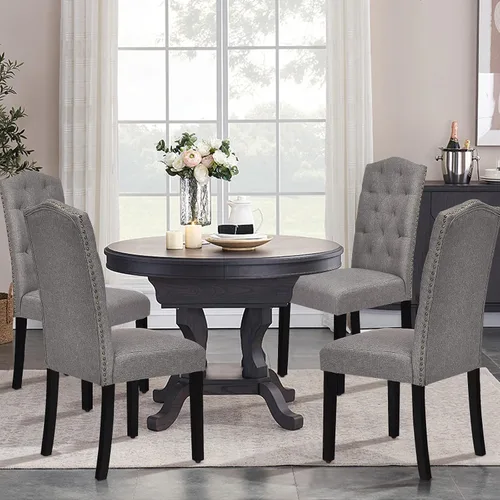 Miniatura 2 de S AFSTAR Juego de 2 sillas de comedor de tela, sillas de comedor tapizadas con patas de madera maciza y respaldo alto, sillas Parsons copetudas