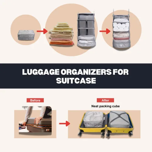 Miniatura 6 de Organizadores de equipaje colgantes para maleta, cubos de embalaje plegables con estantes hechos para viajar fácilmente, gran sistema