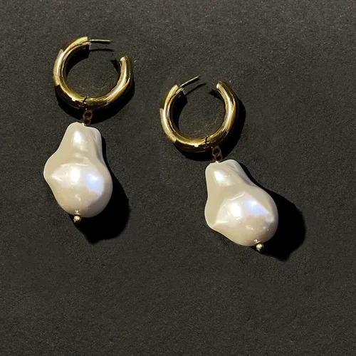 Miniatura 6 de Aretes colgantes de perlas chapados en oro de 14 quilates con perlas barrocas Aretes colgantes de perlas para mujer