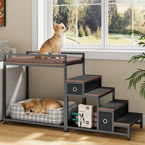 Miniatura 11 de kepptory Litera para mascotas con escaleras y almacenamiento, camas para perros fijadas a la cama humana, cuna para perros y gatos pequeños, Negro