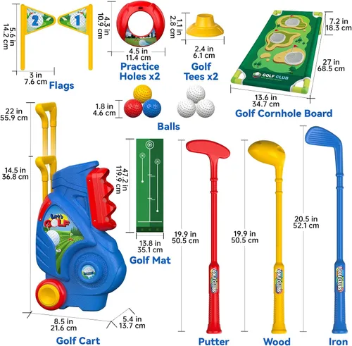 Miniatura 7 de Liberry Juego de Golf para Niños Pequeños de 2, 3, 4, 5 Años Niños Niñas, Carrito de Golf Mejorado para Niños con Tablero de Cornhole de Golf