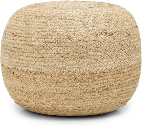 Miniatura 17 de REDEARTH Puf circular de yute, puf otomano – Puf trenzado con acento para sentarse redondo reposapiés para sala de estar, dormitorio, guardería