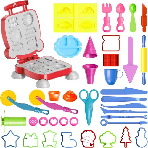Herramientas de masa para niños, 41 juguetes de masa, incluyen moldes de comida para jugar, cupcakes, helado, hamburguesa, papas fritas, fideos,