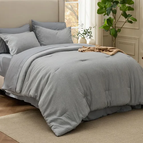 Miniatura 15 de Bedsure - Juego de edredón queen - Juego de ropa de cama refrescante y cálida, ropa de cama reversible gris claro para todas las estaciones, 3 03