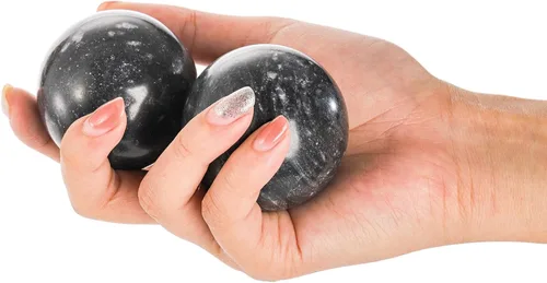 Miniatura 3 de Lyellfe Juego de 4 bolas Baoding de piedra de mármol, bolas de meditación de 2 pulgadas con caja, pelota de masaje de ejercicio chino para manos