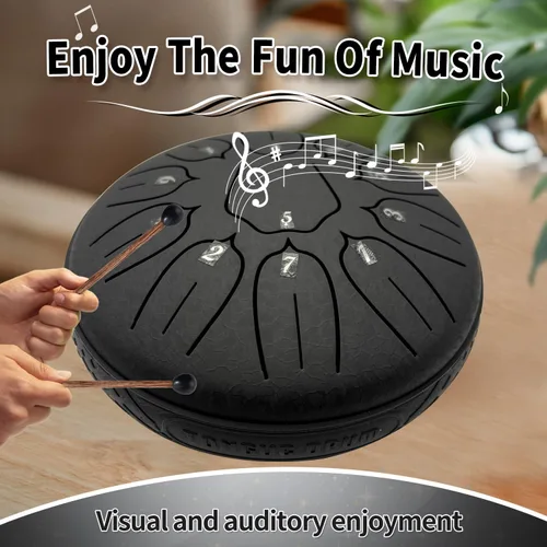 Miniatura 4 de Yahpetes Tambor de lengua de acero, instrumento de percusión musical, tambor de lluvia de metal para exteriores de 6 pulgadas, 11 notas, tecla C