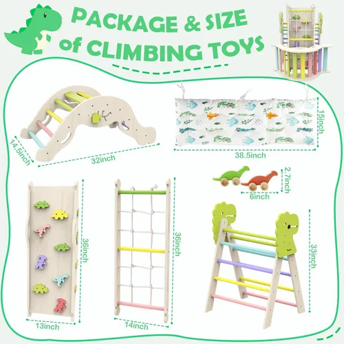 Miniatura 4 de Conjunto de Triángulo Pikler con Cojín, 12 en 1 Juguetes Montessori para Niños Pequeños Gimnasio de Escalada Interior para Bebés Conjunto
