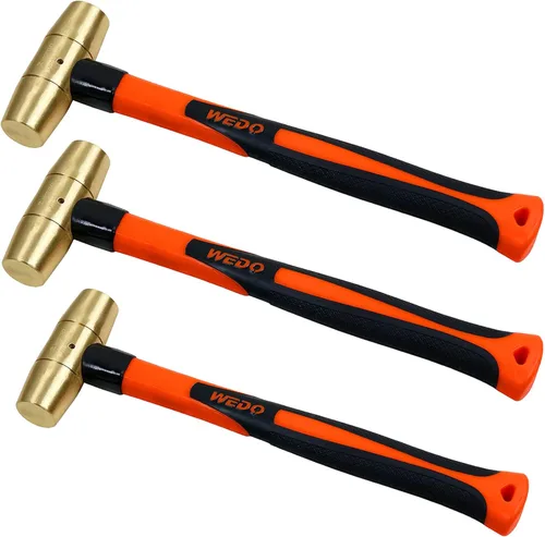 Miniatura 21 de WEDO Martillo de latón de 16 onzas, martillo de mazo de latón macizo con mango de fibra de vidrio, cabeza de doble cara, longitud de 12 pulgadas