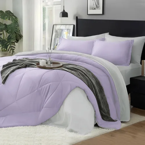 Miniatura 9 de BEDELITE Juego de edredón tamaño King de 7 piezas en una bolsa, juego de cama reversible de microfibra suave gris con edredones, sábanas, fundas